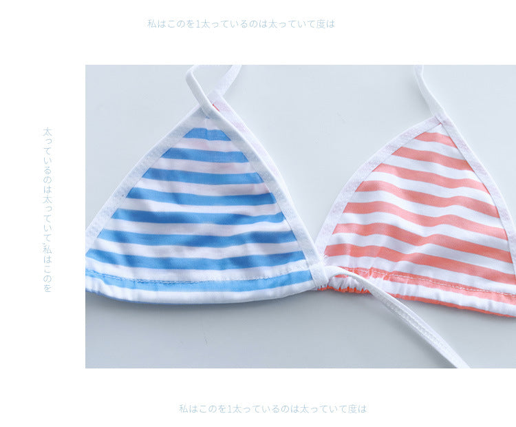 現貨 💖 初音胖次套裝 粉紅粉藍 條紋 三點式 可愛 綁帶 比基尼 動漫風 | 可以色色