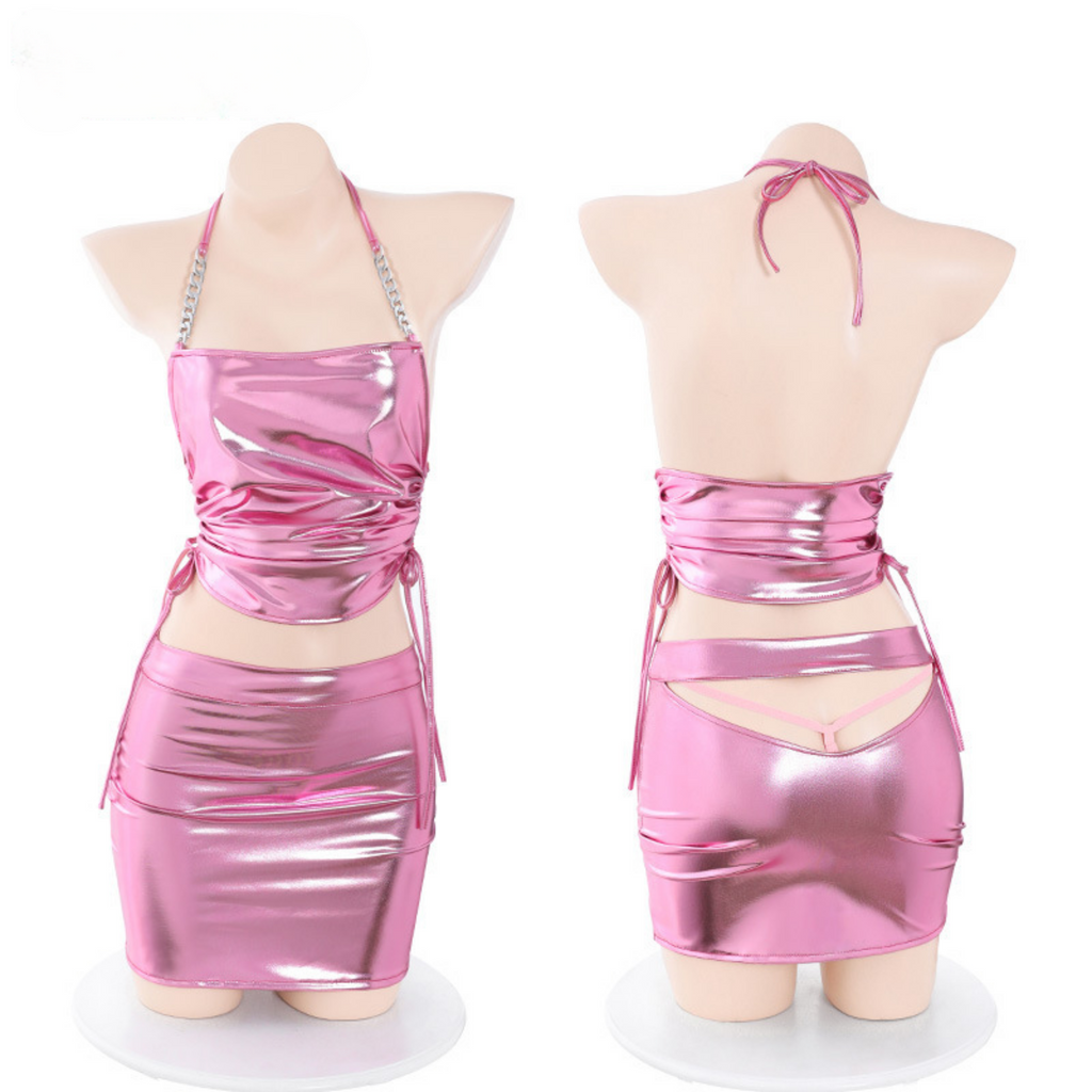 現貨 💖 夜店風 二截式套裝 綁帶 情趣內衣 炫彩燙金 腰間抽繩 性感T褲 | 可以色色