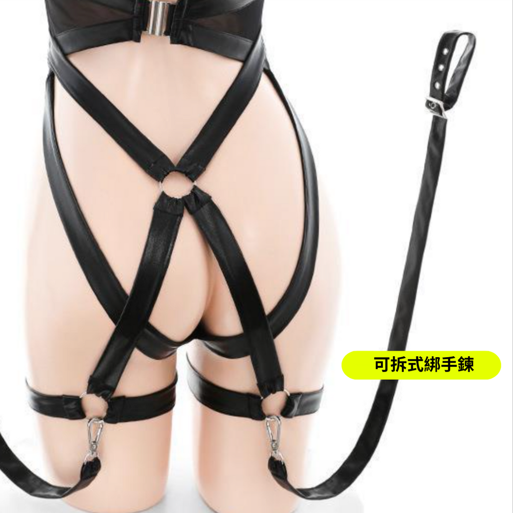 現貨 💖 亮皮高叉束縛魔女連體衣 BDSM 情趣睡衣 小惡魔 主人奴隸 牽引手環 捆綁 角色扮演 | 可以色色