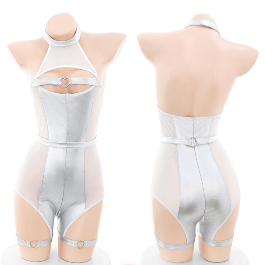 現貨 💖 愛心綴胸車模裝 拉鏈開襠 情趣內衣 賽車服 束腰銀帶 性感睡衣 角色扮演 Cosplay | 可以色色