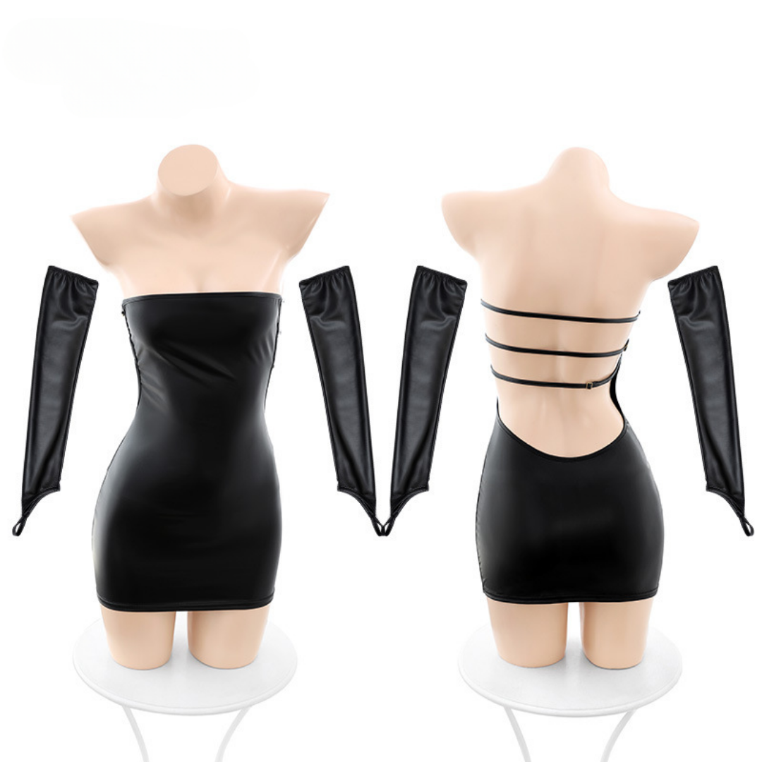 現貨 💖 性感御姐裝 酷炫 仿皮 火辣包臀 情趣內衣 背部鏤空 緊身夜店裝 | 可以色色
