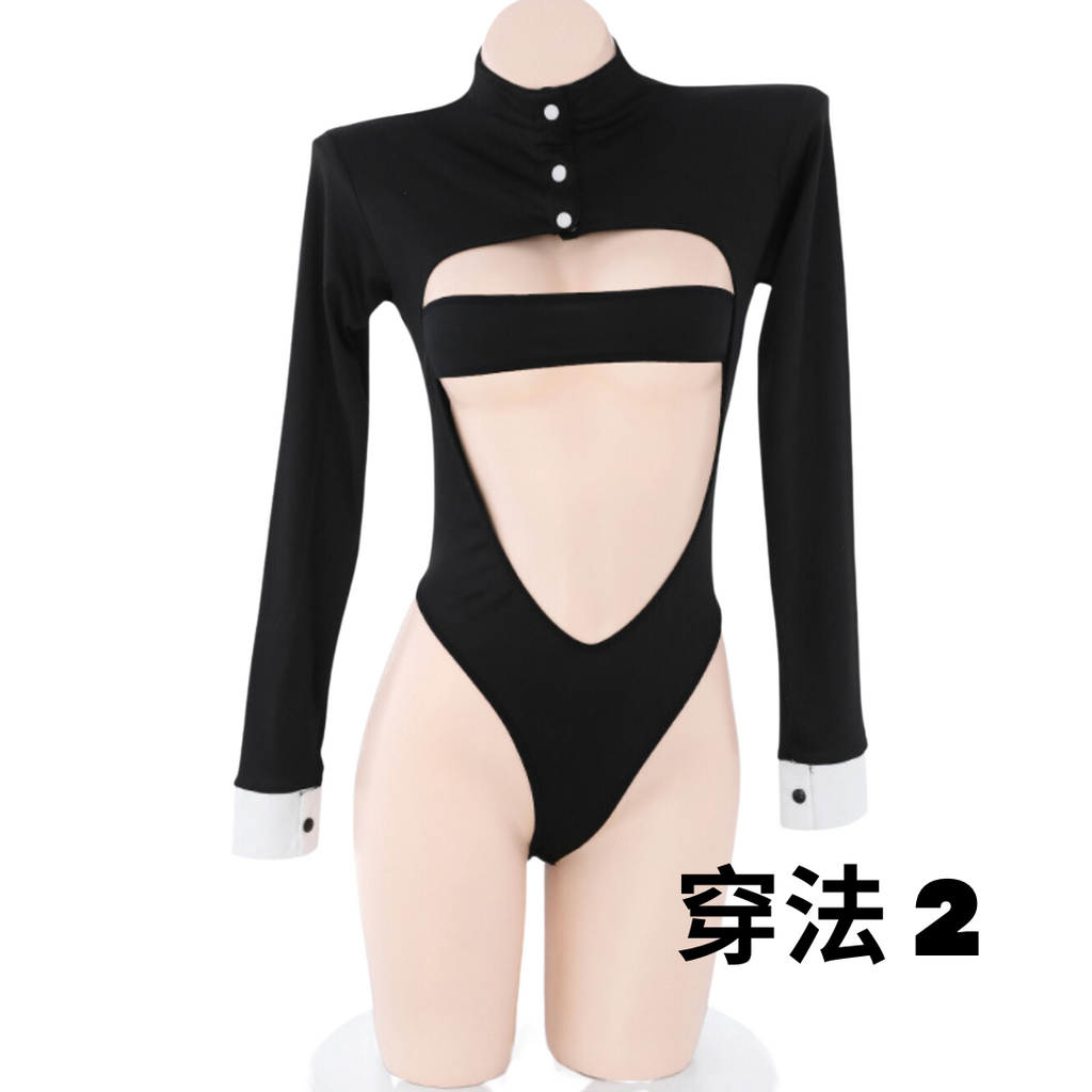 現貨 💖 情慾女僕裝 高彈力 連體衣 情趣內衣 開檔 免脫 圍裙可脫 一字抹胸 女僕髮箍 女僕服 角色扮演 | 可以色色