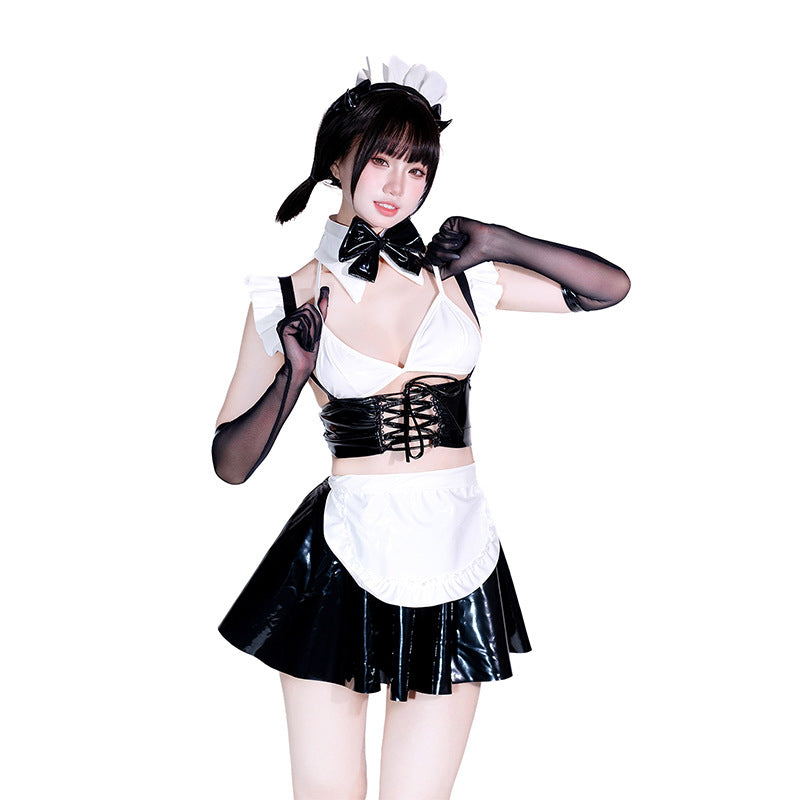 現貨 💖 皮革女僕情趣內衣 性感 二次元 角色扮演 漆皮套裝 激情含手套黑白