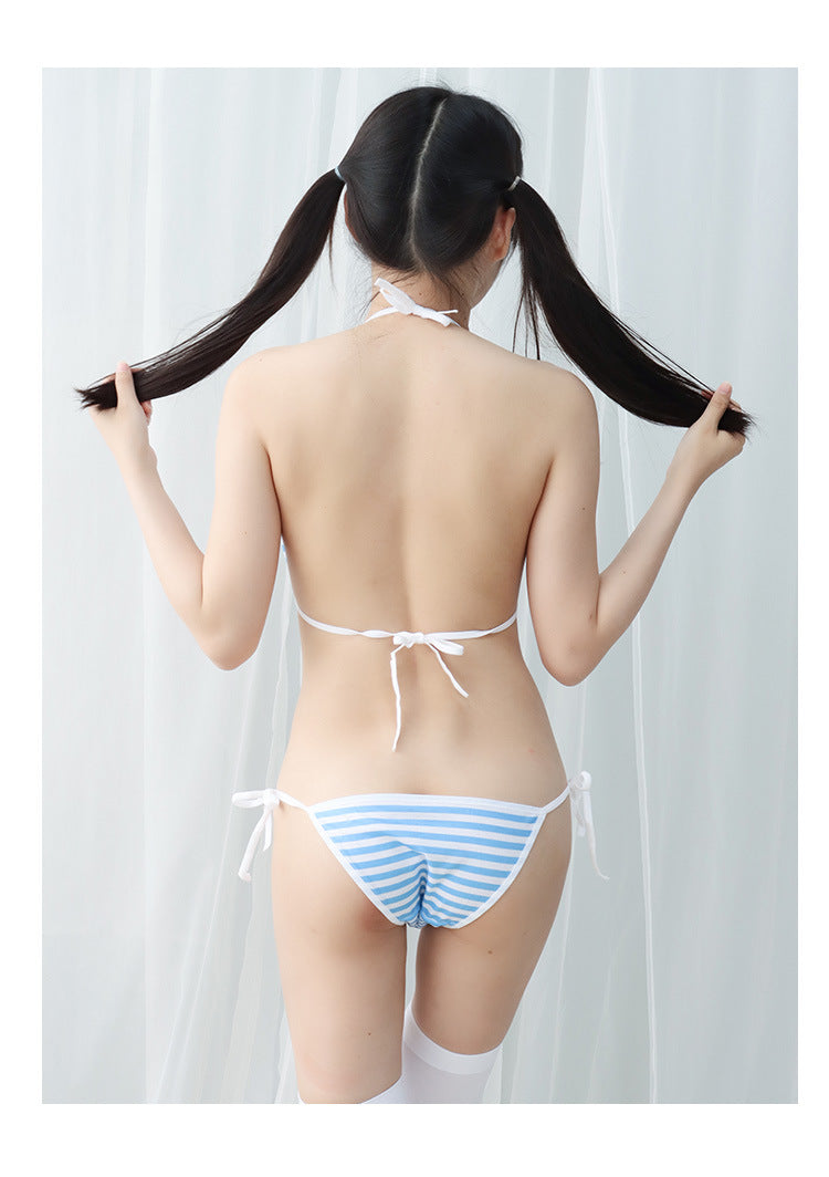 現貨 💖 初音胖次套裝 粉紅粉藍 條紋 三點式 可愛 綁帶 比基尼 動漫風 | 可以色色