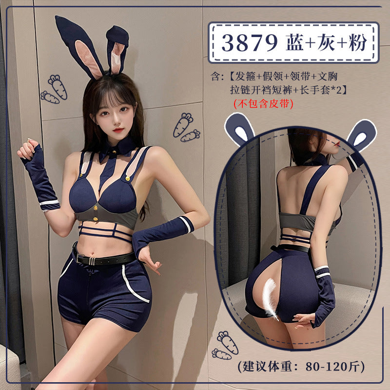 現貨 💖 午夜兔女巡查官開襠套裝 情趣內衣性感露溝純欲制服